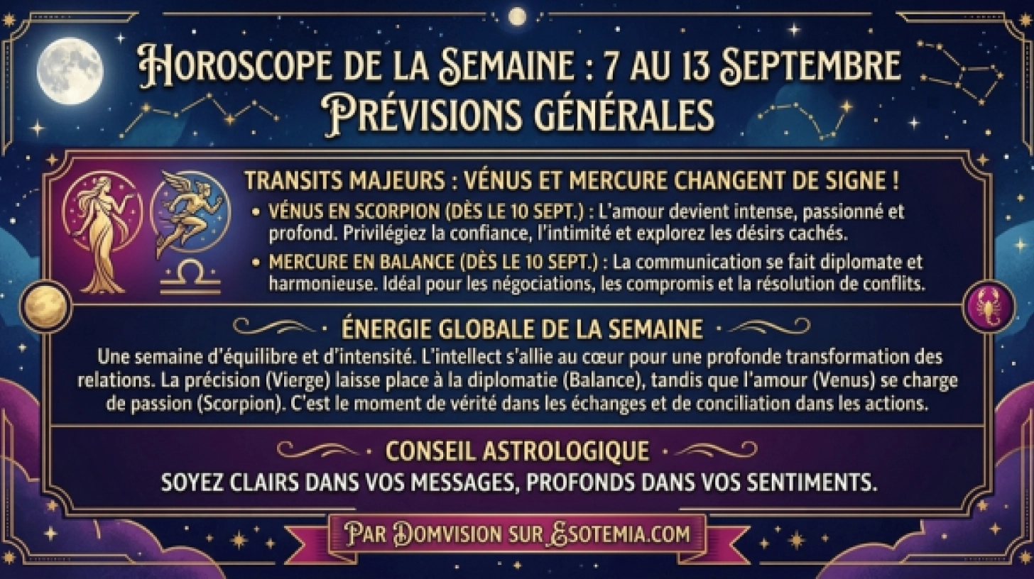 Horoscope du 7 au 13 septembre : amour, travail, argent